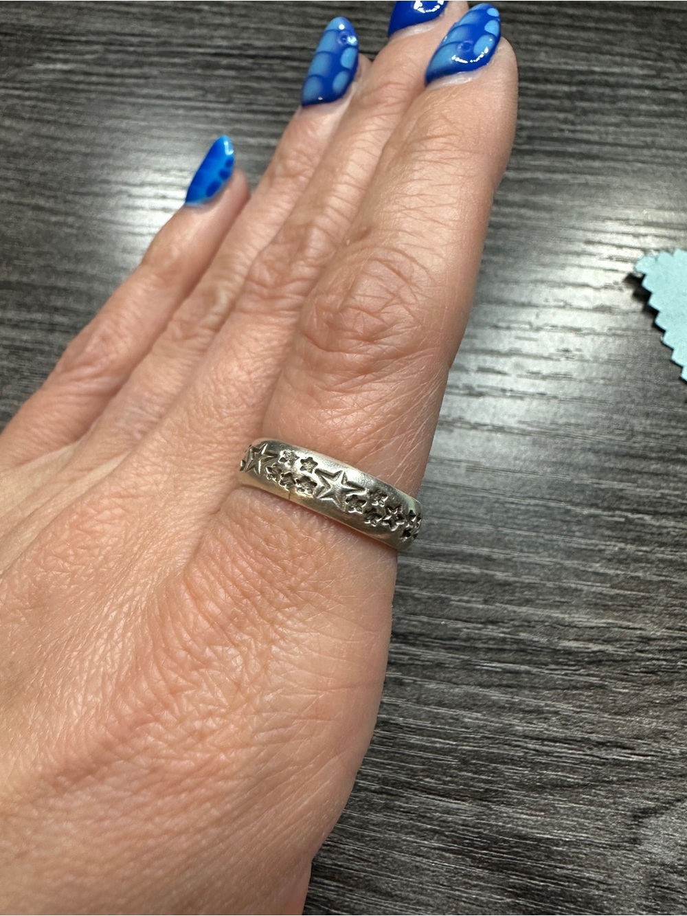 Size 9 Star Pattern Sterling Band. Hand made.